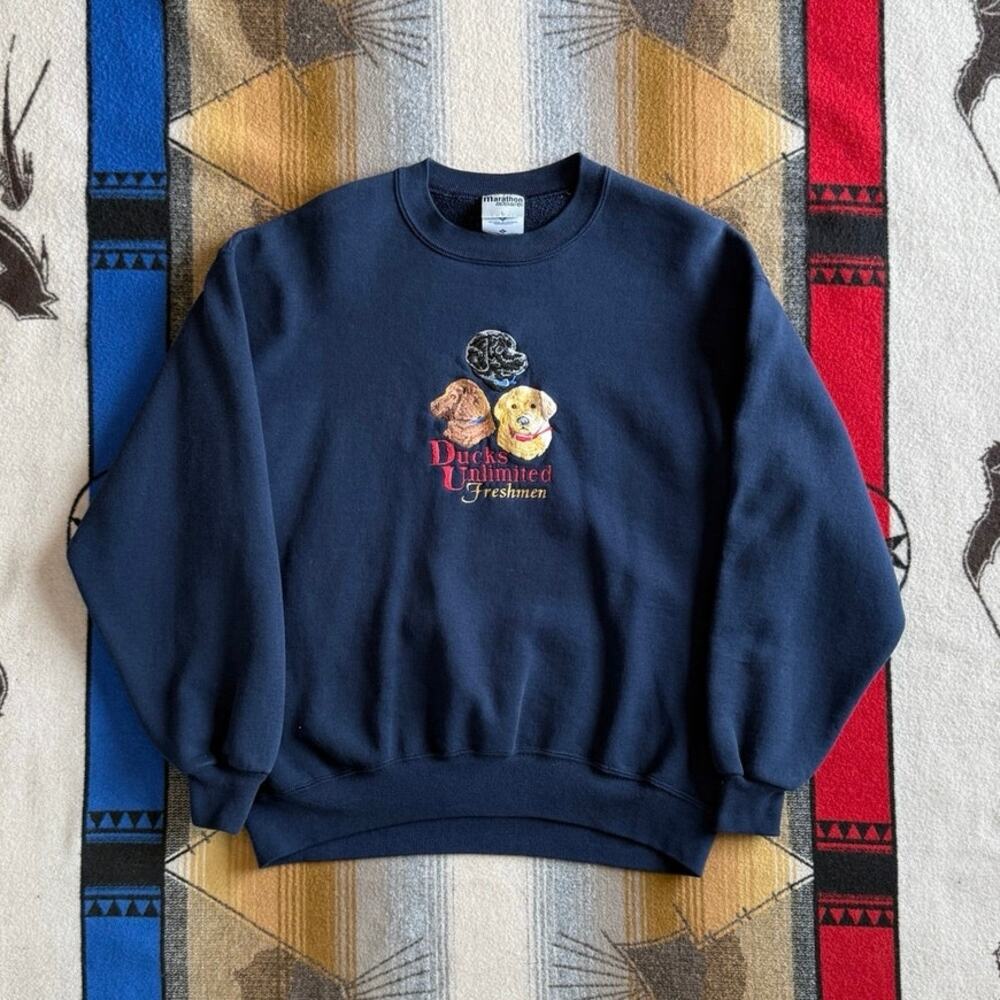 Vintage 90s Ducks Unlimited Embroidered Dog Crewneck Sweatshirt Size Large